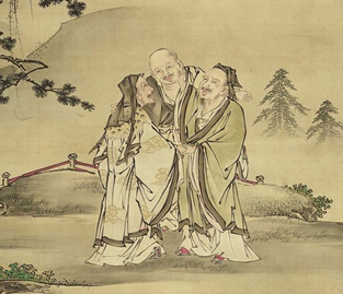 Символично - китайская философия. Один из этой троицы - буддист, другой - даос, трений - конфуцианец. 