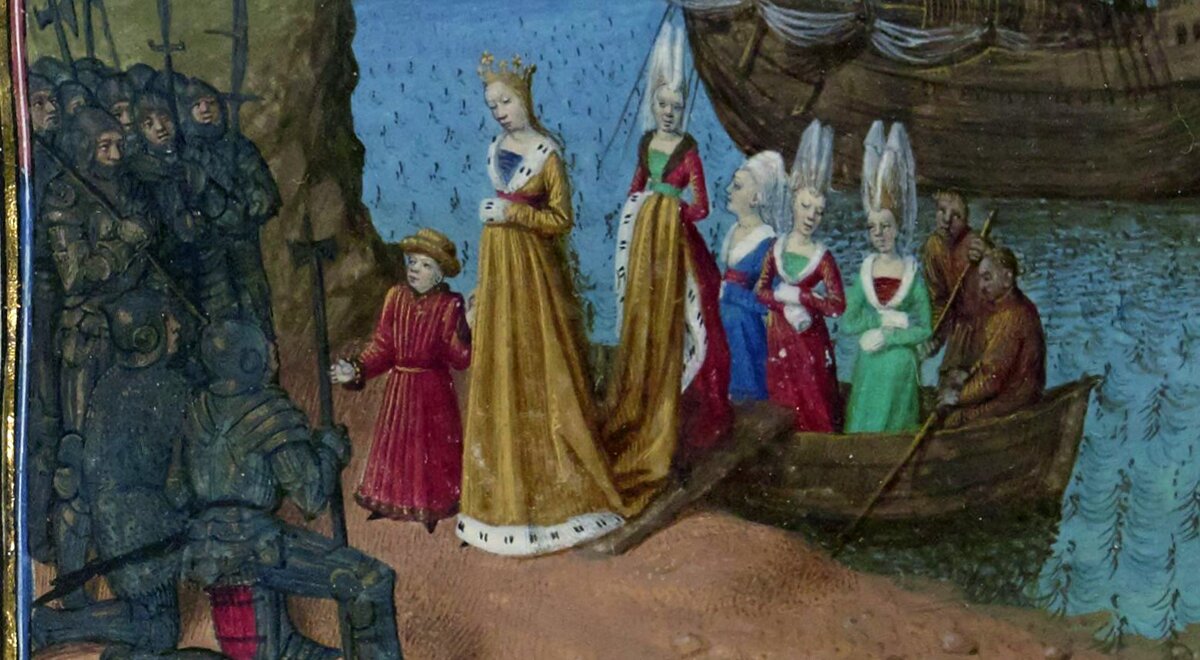 Возвращение Изабеллы Французской в Англию, Миниатюра Жана Фуке из «Больших французских хроник». XV век. Национальная библиотека Франции, Париж