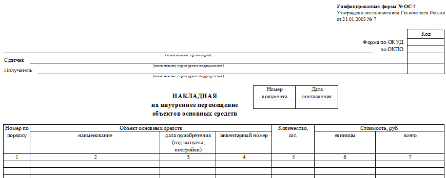 Форма ос 2 образец заполнения с примером