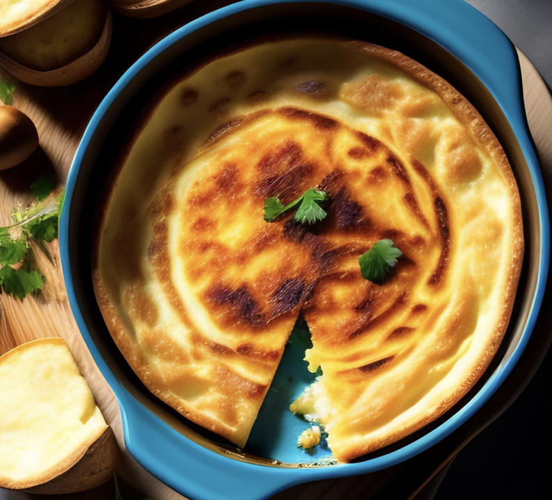 Картофельный пирог с пикантной начинкой и сыром