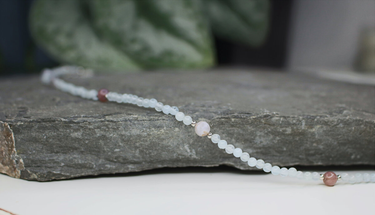 Колье с аквамарином и яшмой