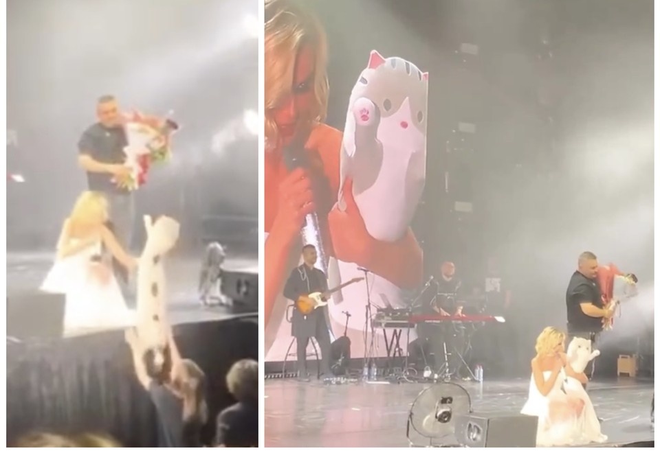     На концерте Полине Гагариной подарили огромную плюшевую кошку Ярослав ИВАНОВ