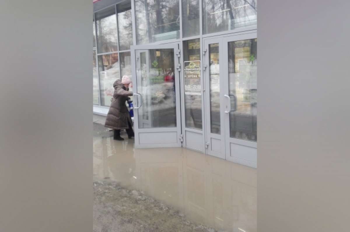    В Новосибирске аптеку на улице Терешковой затопило талой водой