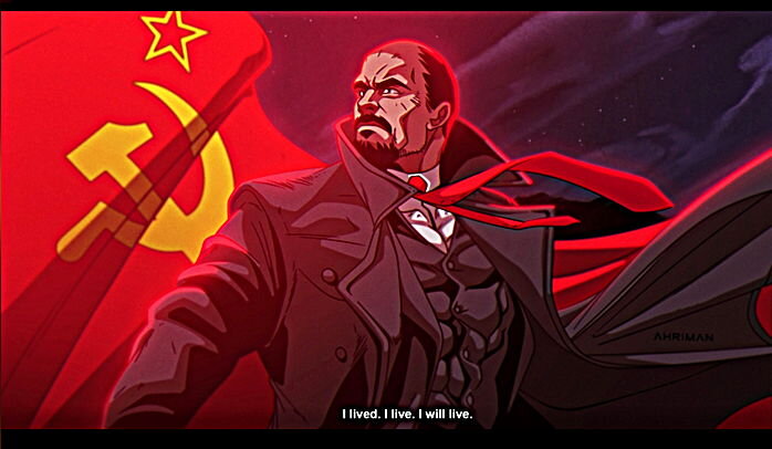 Немного переделана фраза. В оригинале это лозунг: "Ленин жил. Ленин жив. Ленин будет жить". Здесь можно перевести как "Я жил, жив, буду жить".