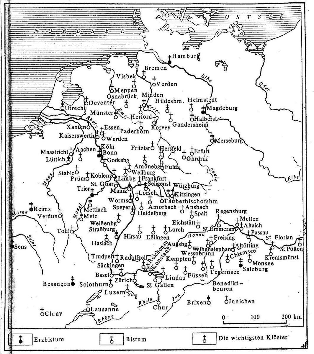 Центры духовного образования в раннефеодальный период. Фото: Moskalskaja O.I. Deutsche Sprachgeschichte. 2003. 