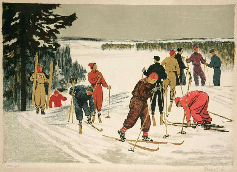 Картина лыжники