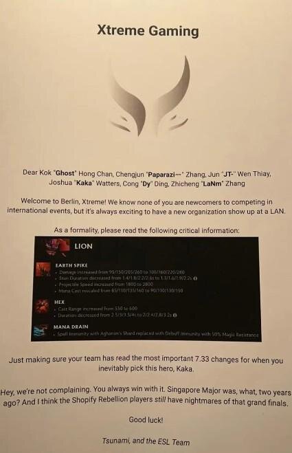     Письмо от ESL