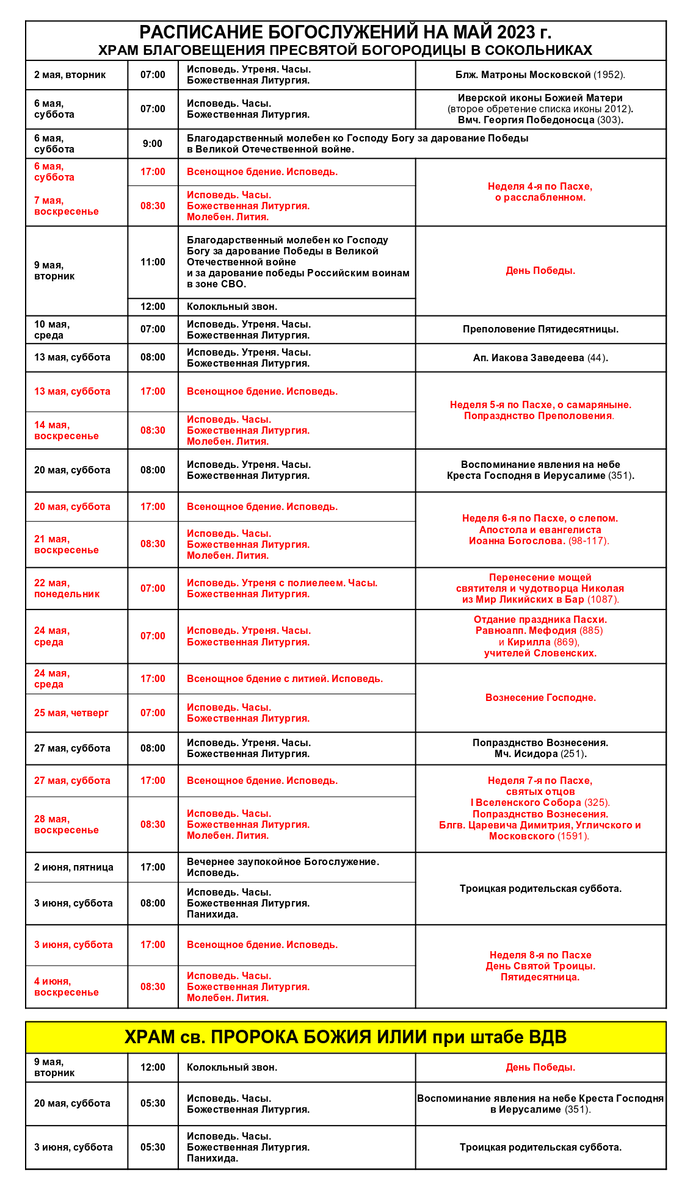 Расписание служб в храме благовещения