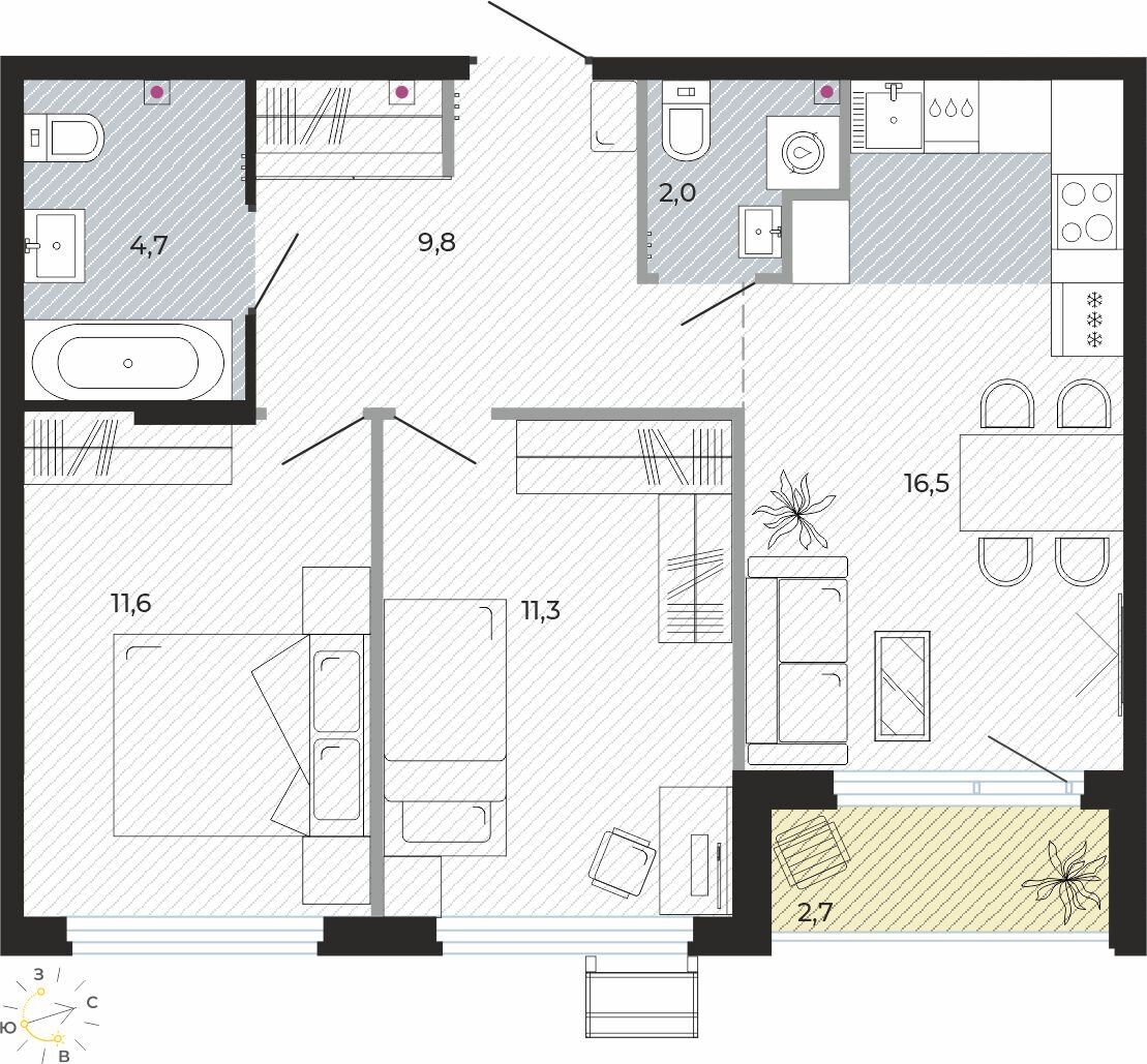 Удобно расположится семья с одним ребенком