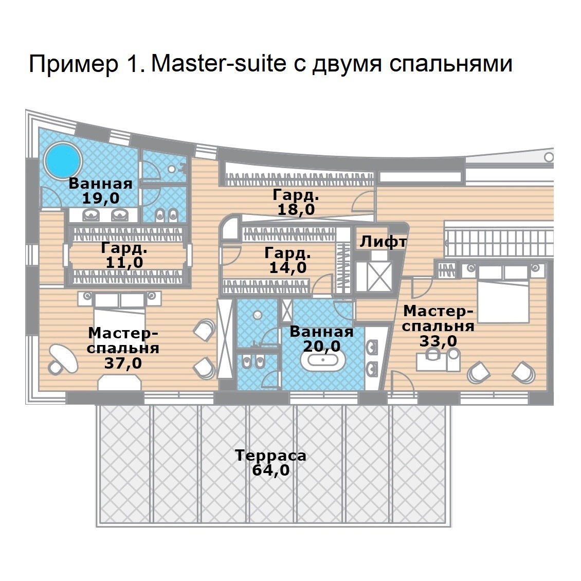 Мастер-блок с двумя спальнями