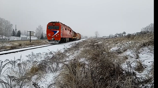 Тепловоз ТЭП70БС-054 со снегоочистителями СДПМ и ПОМ1М на перегоне Кипрево - Кольчугино