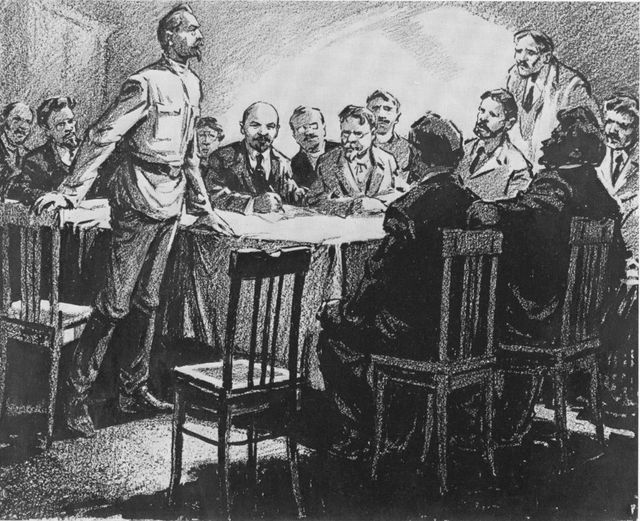 Феликс Дзержинский читает стихи Иосифа Джугашвили перед членами Политбюро.