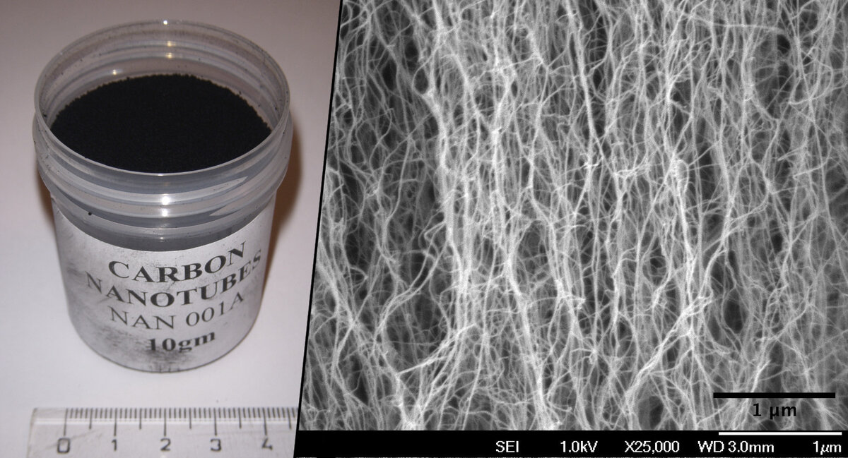 Вам потребуется мощный микроскоп, что бы увидеть структуру углеродных нанотрубок.