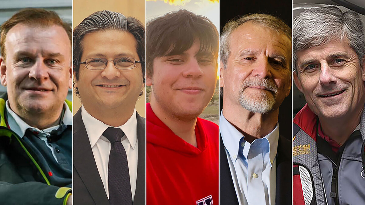 Слева направо: Хэмиш Хардинг, Шахзада Давуд, Сулеман Давуд, Поль-Анри Нарголе и Стоктон Раш. CNN