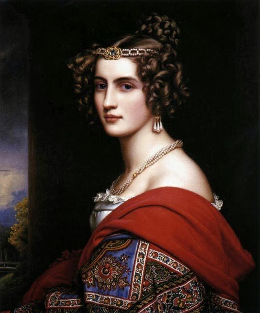 Амалия фон Шинтлинг (Amalie von Schintling, 1812–1831), портрет написан Йозефом Штилером (Karl Joseph Stieler) для Галереи красавиц Нимфенбургского дворца в 1831 году.