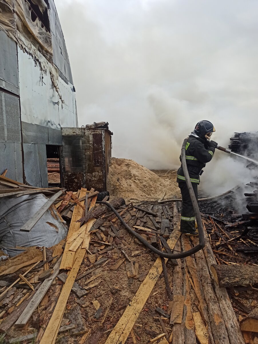    Пламя разбушевалось на пилораме в деревне Карелии ГКУ РК "ОПС по Олонецкому району" / ВК