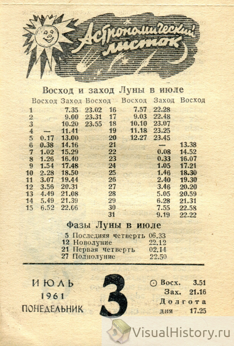 3-е июля 1961-го года - ПОНЕДЕЛЬНИК