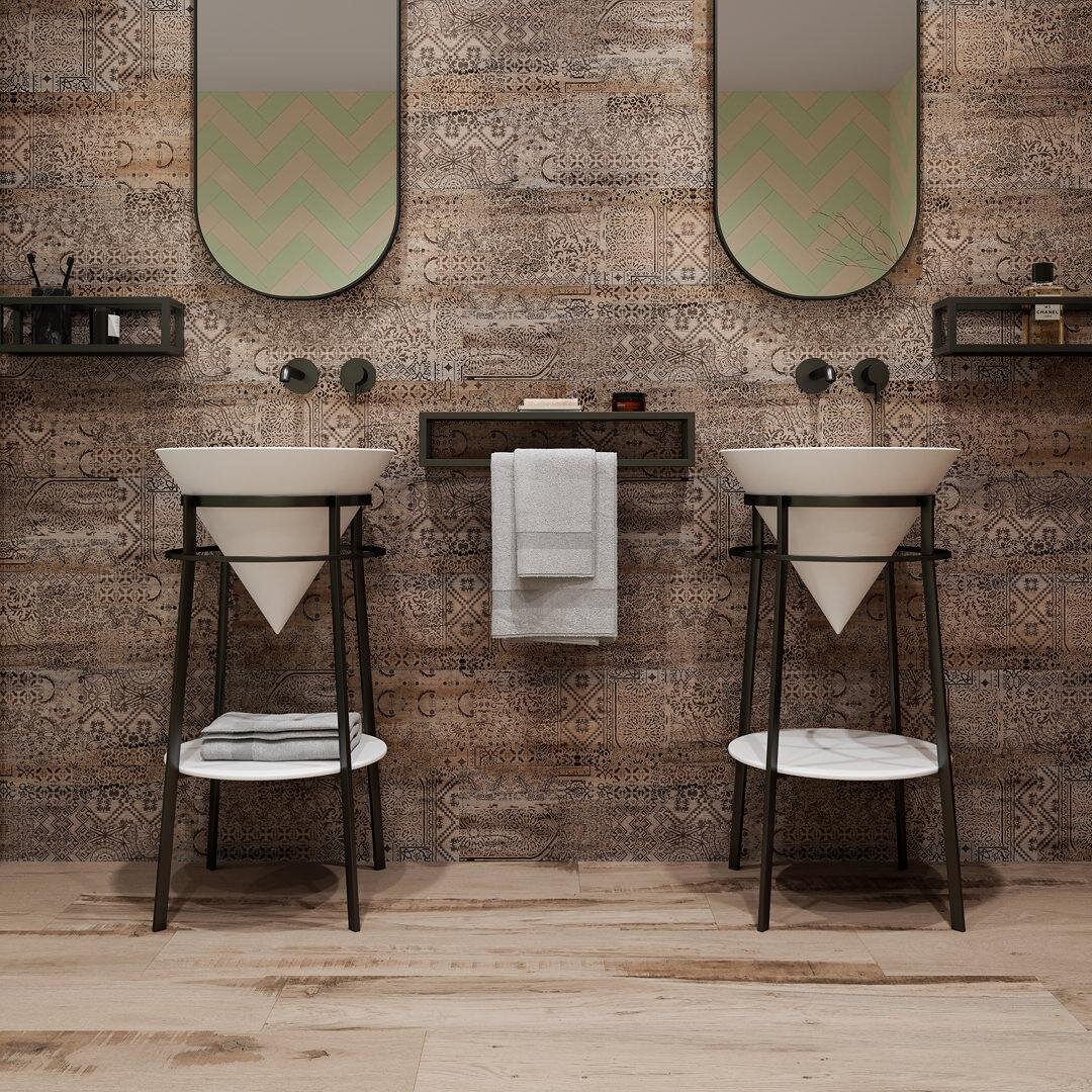 Керамический гранит Про Вуд от KERAMA MARAZZI. РАКОВИНА И ЗЕРКАЛО CONO от KERAMA MARAZZI