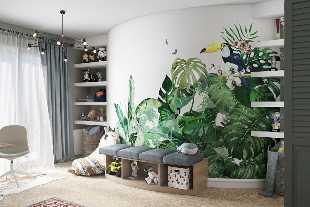 Лаконичный стеллаж и тумба-кушетка