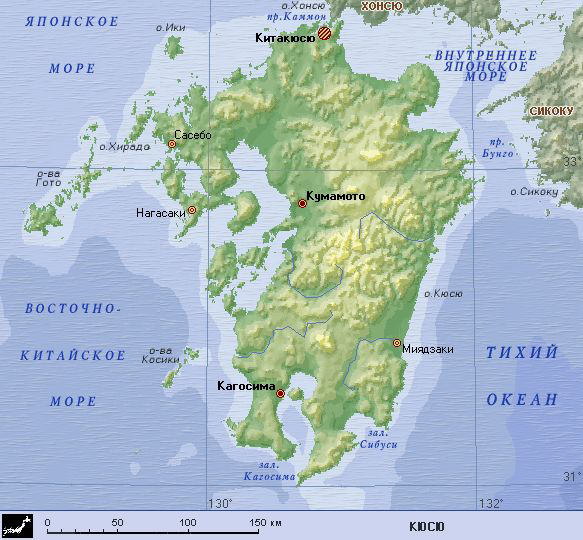 Город на хонсю 5. Остров Кюсю в Японии на карте. Остров Кюсю физическая карта. Остров Кюсю географическое положение. Кюсю Япония на карте.