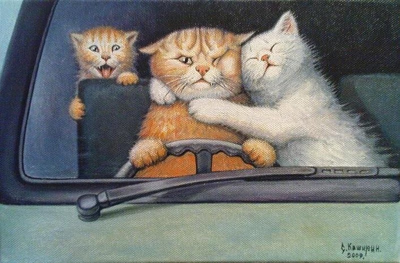 Сегодняшняя публикация снова посвящена котам в живописи. И на сей раз своих котов представляет нам московский художник Степан Каширин, который пишет свои картины в направлении фантастического реализма.-17