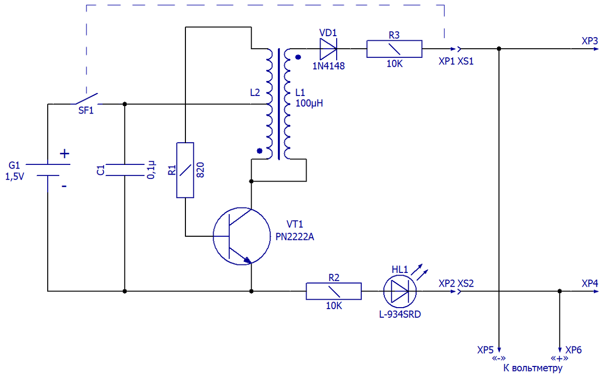 Схема электрическая принципиальная пробника для светодиодов и матриц