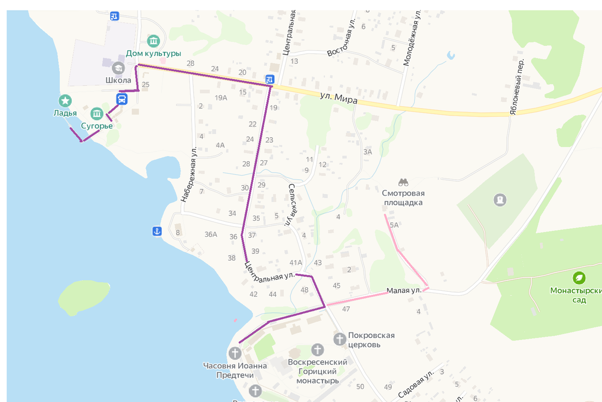Горицы. Яндекс карты. Маршрут прогулки.