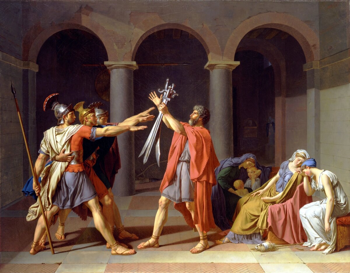 Жак-Луи Давид "Клятва Горациев" (1784) 
Находится в Музее Лувра (Париж, Франция)