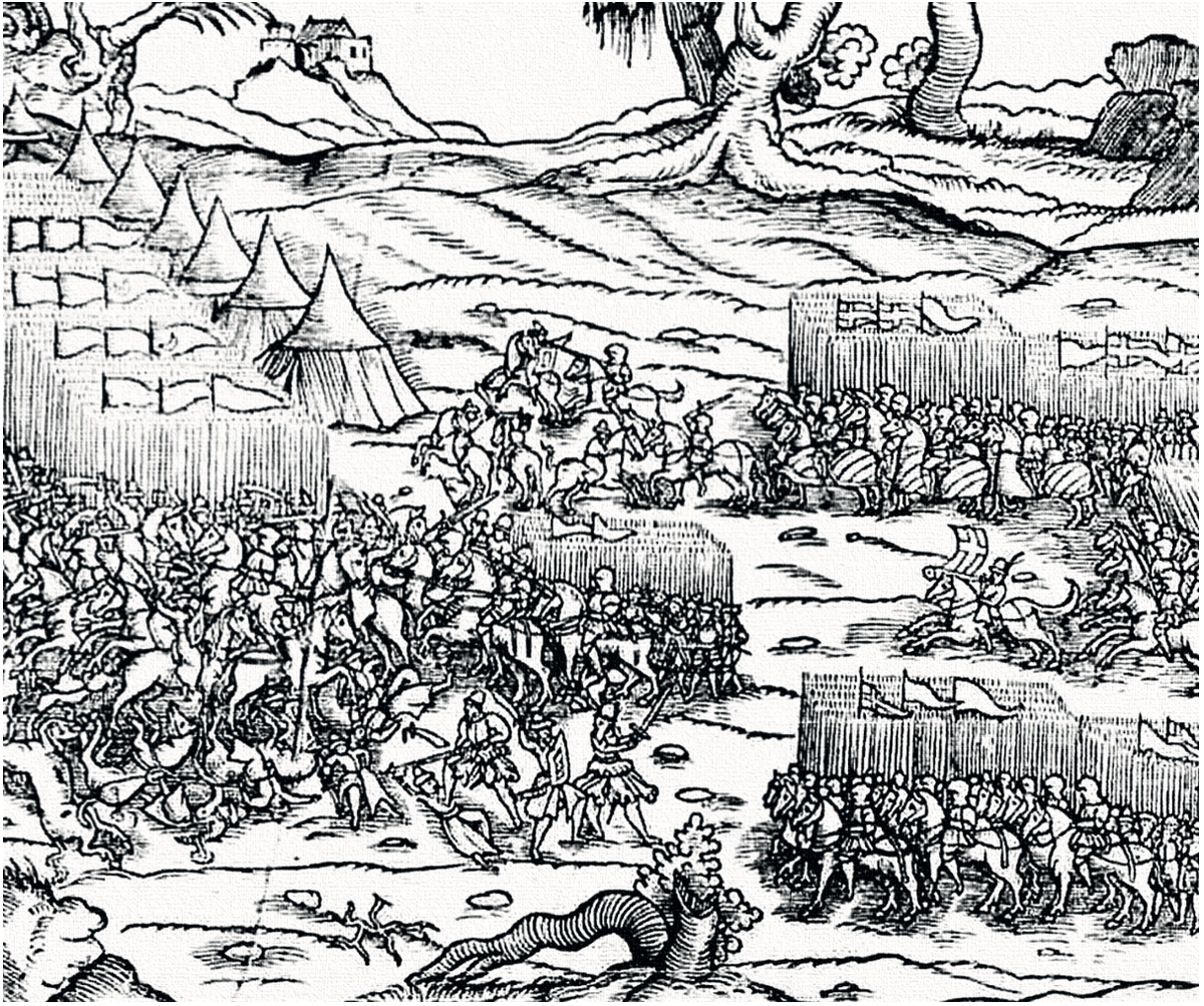 Рыцари короля Владислава III атакуют османскую армию (иллюстрация из хроники Марцина Бельского, XVI в.)