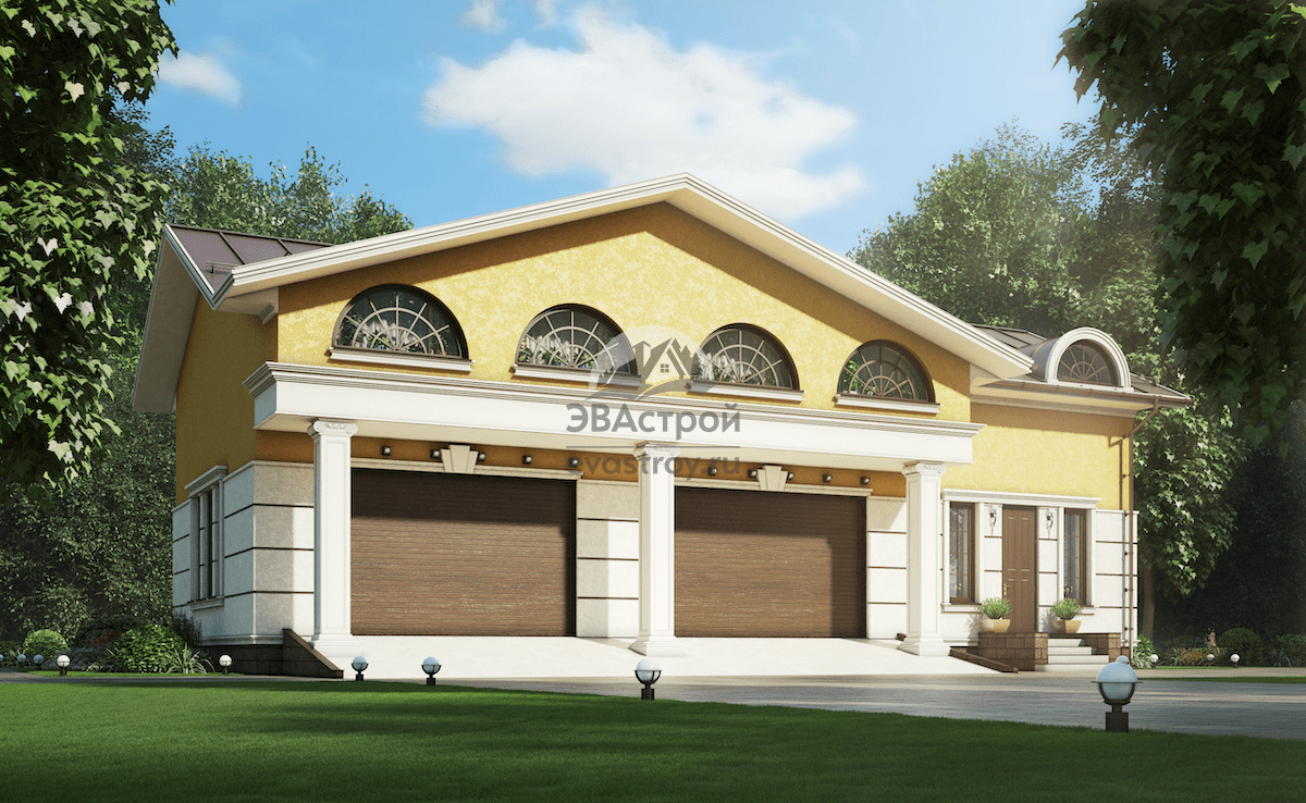 Проект гостевого дома 228 м2 с гаражом на 3 машины в классическом стиле - 13-683