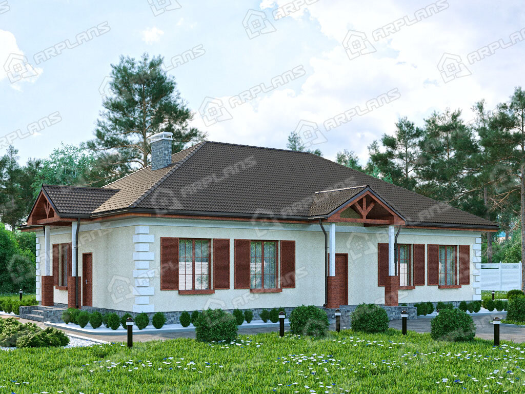 Фото 2 одноэтажного дома из газобетона с 4 спальнями, кладовой и газовой котельной. Общая площадь 180 кв м. Источник arplans.ru Проект К-229