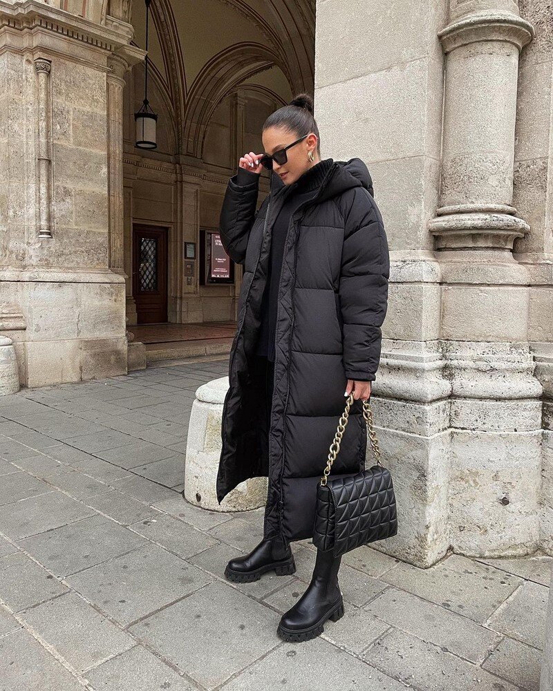 Пуховик женский длинный с капюшоном купить в магазине Тюмени