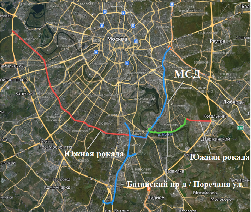 Южная рокада подробная схема на карте москвы