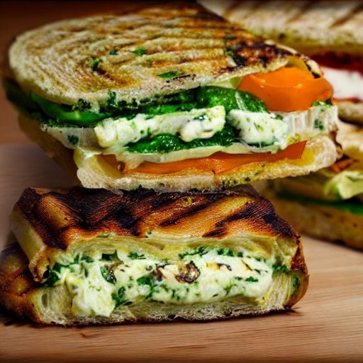 Автор: Stable Diffusion, по описанию: Grilled vegetable panini with pesto mayo