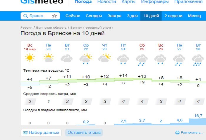Погода гисметео брянская область