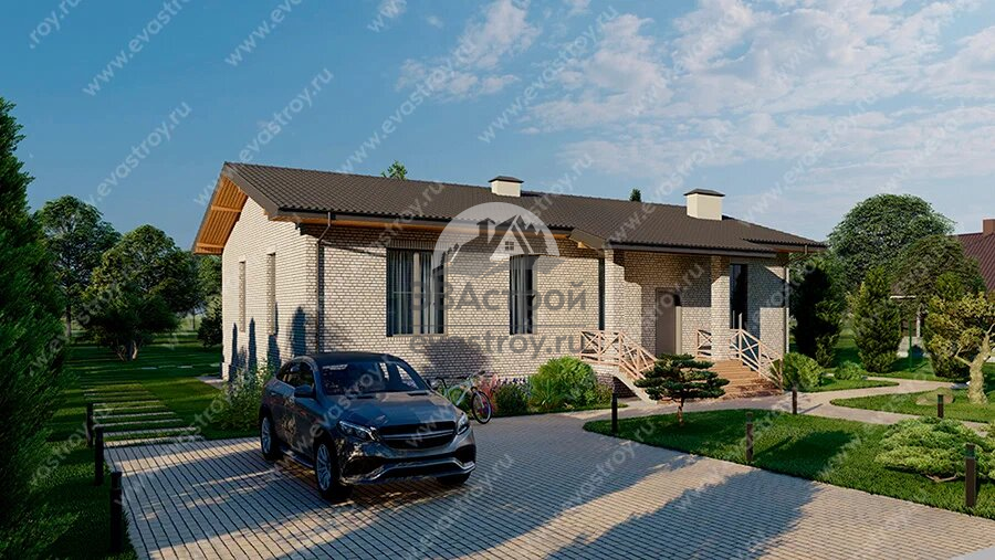 Проект одноэтажного дома 174 м2 из керамоблока с террасой - KVR-162