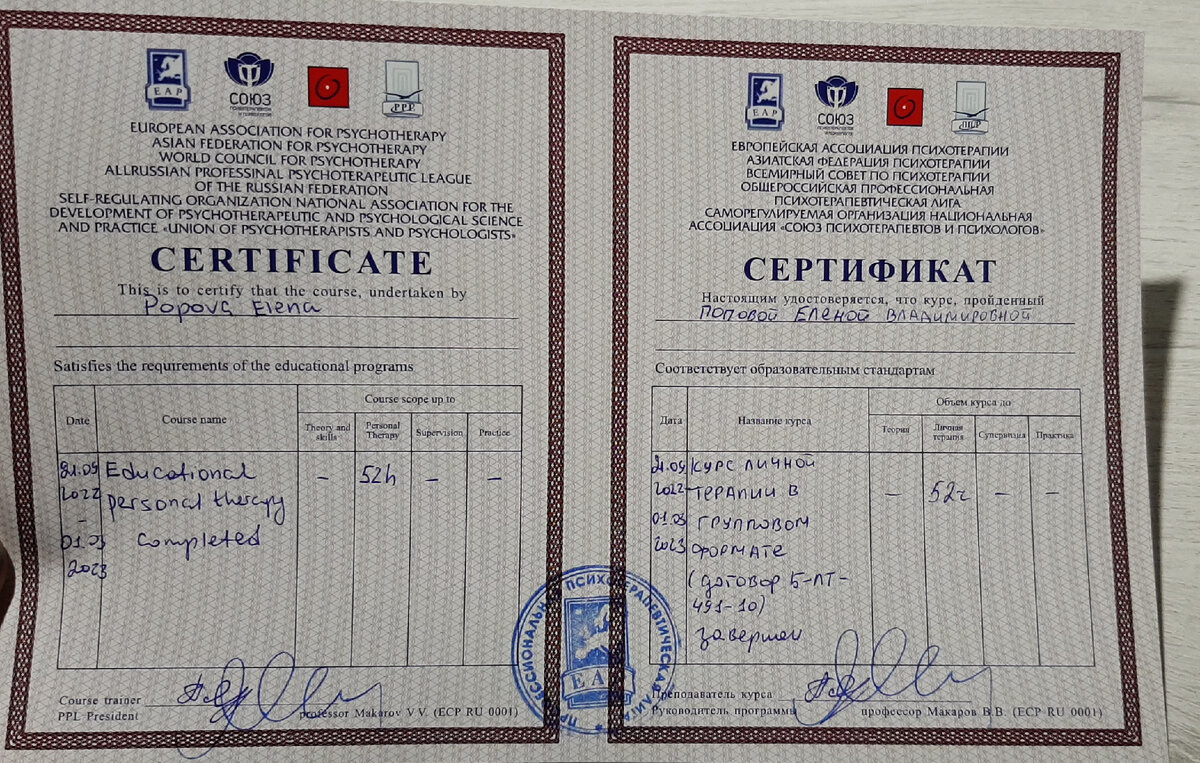 Мой сертификат, выданный ОППЛ