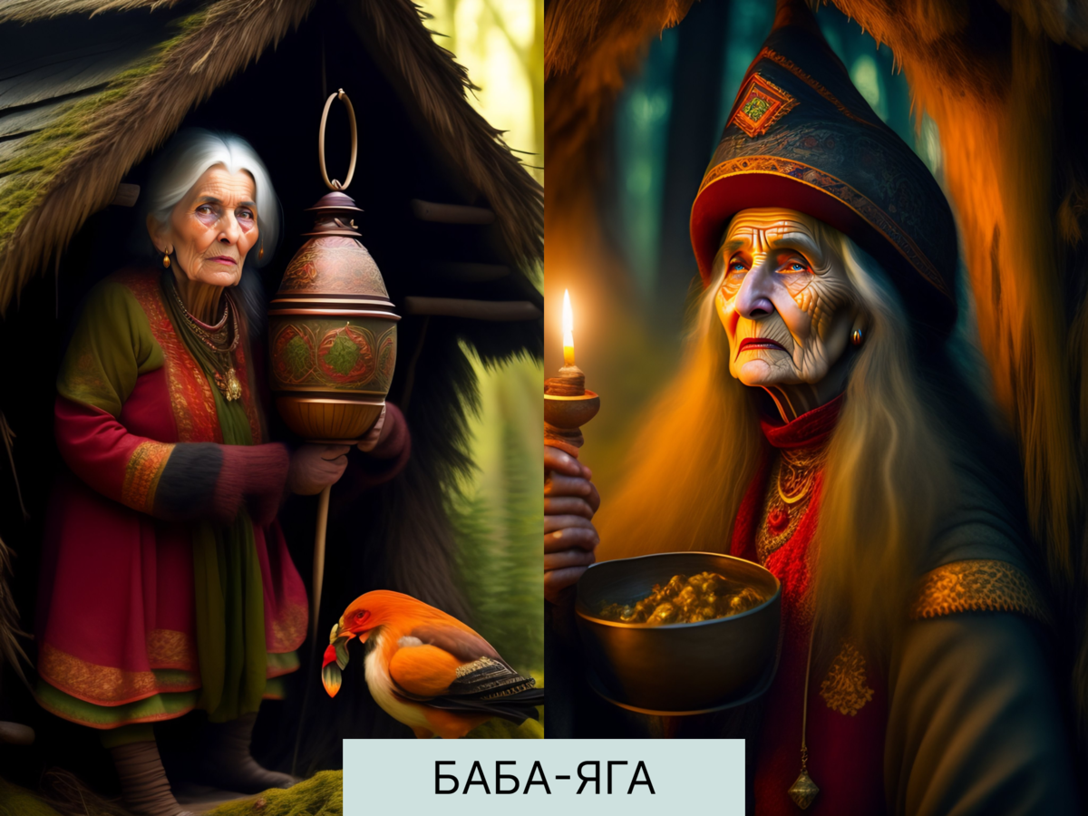 Нам кажется, что Баба-Яга в привычном нам смысле должна была получиться страшнее и в менее аккуратной одежде. Но у нейросети было свое видение.