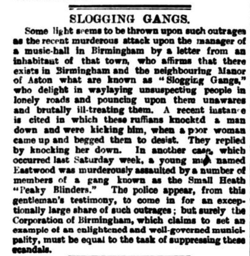 “SLOGGING GANGS” Вырезка из газетной статьи, газета “North London News”, опубликованная в субботу 19 апреля 
1890 года.