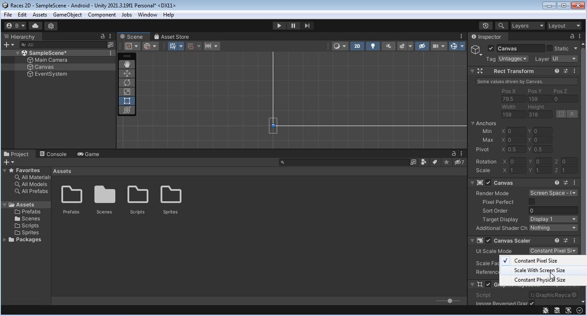 Unity 6 создание проекта Простая 2D игра Гонки на Юнити "Запуск и Канвас" (Часть 1) Инди-Студия разработк