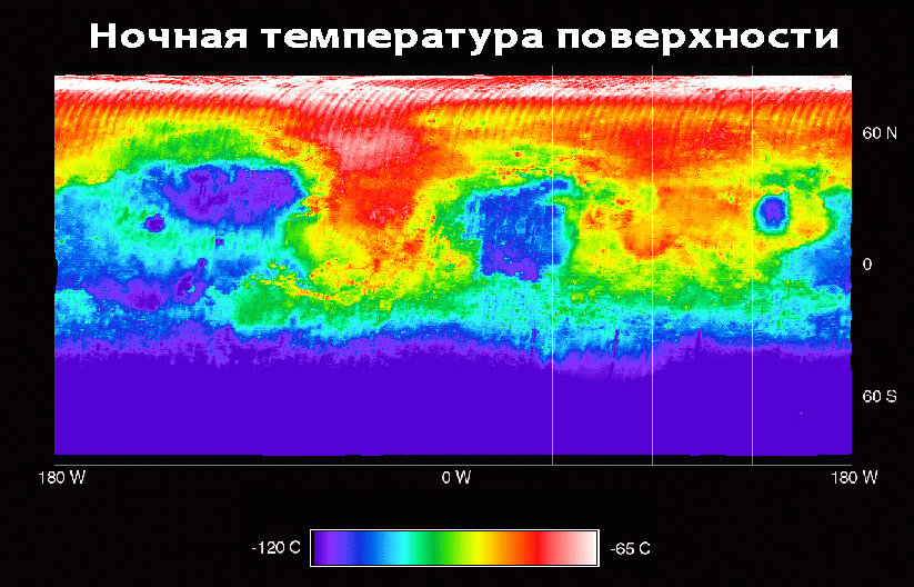 Температура на Марсе в 2 часа ночи.