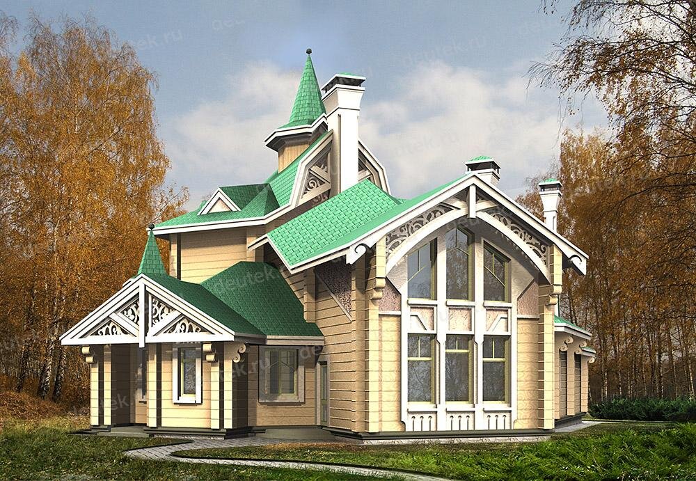 Проект двухэтажного дома 326 м2 в стиле барокко с эркерами и террасой - PA-50