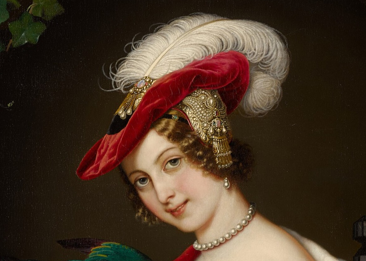 Портрет дамы с попугаем, Чарльз (Карл) Наль, 1850. (с) Из частной коллекции. Деталь.