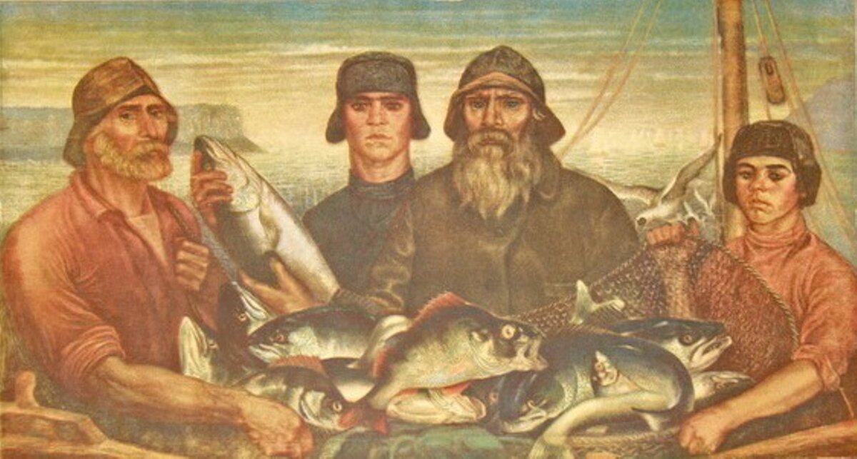 Поморы на рыбном промысле.