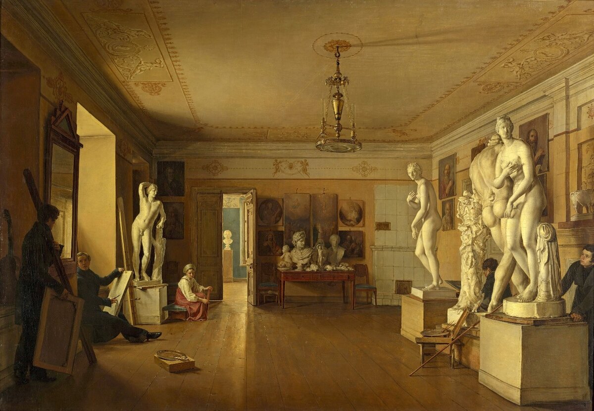 "Мастерская художника А.Г. Венецианова в Петербурге", А.А. Алексеев, 1827. Русский музей, Санкт-Петербург.