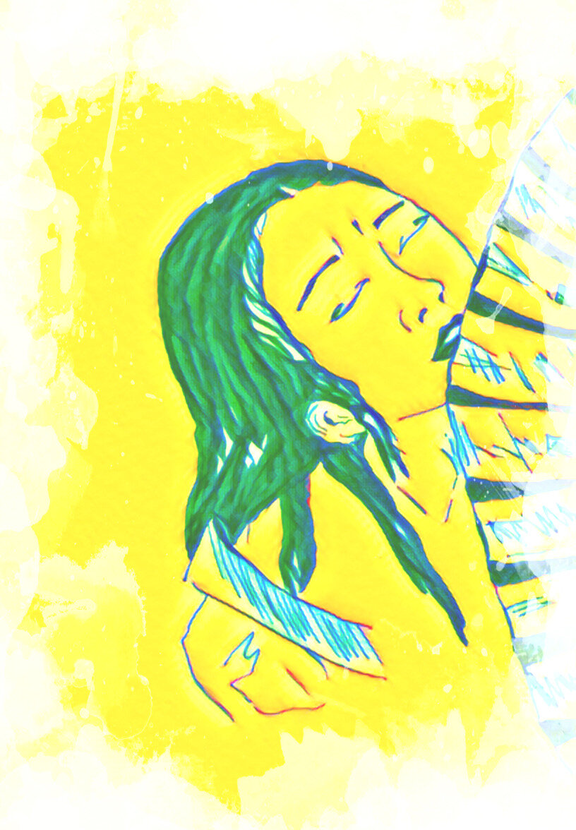 Моя авторская картинка, нарисована под вдохновением от работ Кацусика Хокусай. Мне хотелось показать ощущение истомы и жары в нашем Сибирском регионе летом 2023 года. Картина обработана в приложении Prisma