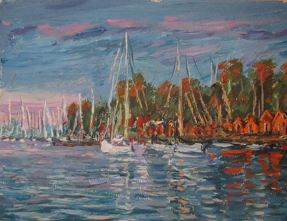 "У пристани.Вечер"            холст.масло      23х30            в раме, продаётся