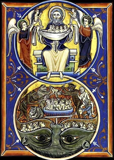Рай и ад. Средневековая миниатюра