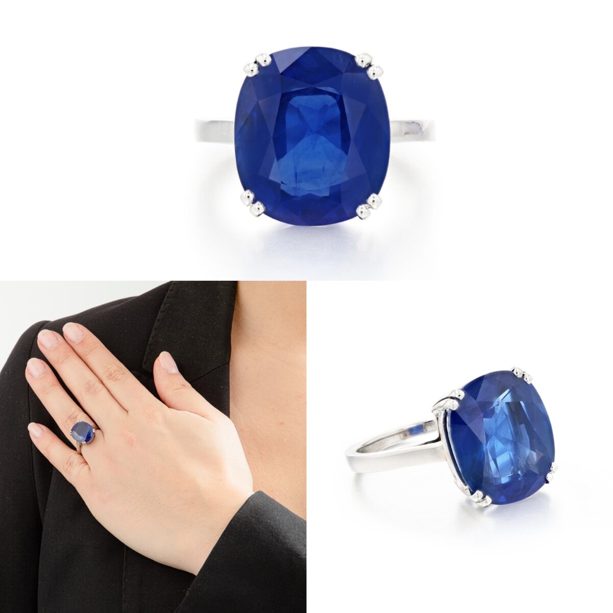 Кольцо, белое золото, сапфир 11.33 карат, Бирма, без нагрева. Продано за 120’650 евро. 