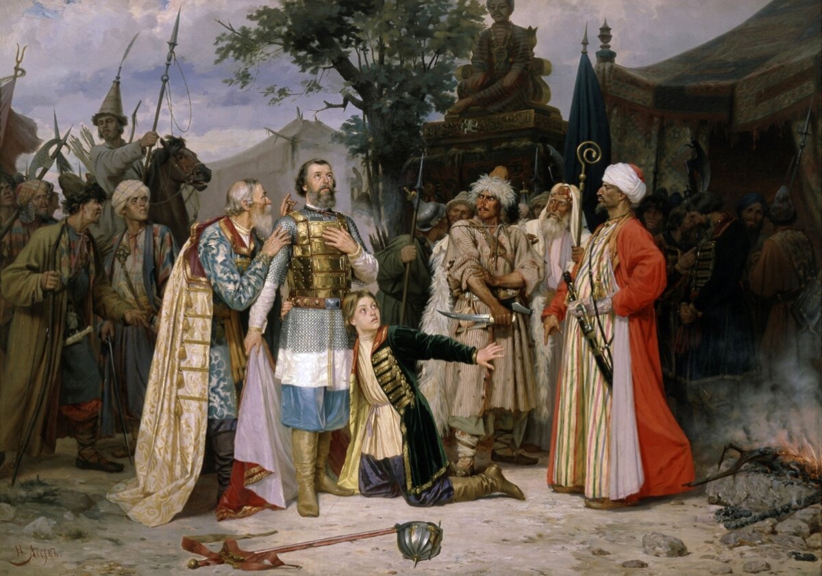 "Последние минуты князя Михаила Черниговского в ставке Батыя", Н.Д. Лосев, 1883. Русский музей, Санкт-Петербург.